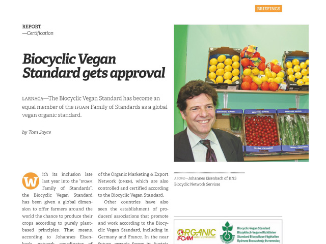 Biocyclic Vegan Standard gets approval – EUROFRUIT – February 2018